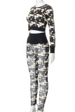 Multicolor Casual Print Patchwork O Neck Long Sleeve Two Pieces