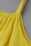 Yellow Casual Solid Bandage Patchwork Spaghetti Strap A Line Dresses