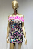 Colour Sexy Patchwork Sequins Backless Strapless One Step Skirt Dresses