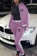 Purple Casual Print Patchwork Letter Zipper Collar Long Sleeve Two Pieces