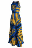 Red Fashion Vintage Print Patchwork O Neck Sleeveless Dress