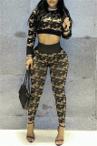 Multicolor Casual Print Patchwork O Neck Long Sleeve Two Pieces