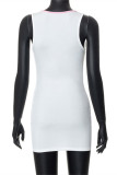 White Sexy Casual Print Basic U Neck Vest Dress
