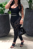 White Sexy Solid Lace Skinny High Waist Pencil Full Print Bottoms