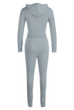 Grey Casual Sportswear Solid Draw String Frenulum Hooded Collar Long Sleeve Two Pieces