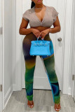 Blue Sexy Print Patchwork High Waist Pencil Full Print Bottoms