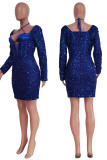 Red Sexy Solid Sequins Patchwork Halter Pencil Skirt Dresses