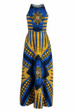 Red Fashion Vintage Print Patchwork O Neck Sleeveless Dress