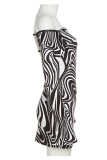 Black Sexy Print Patchwork Backless O Neck Pencil Skirt Dresses