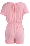 Pink Fashion Casual Solid Basic O Neck Regular Rompers