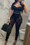 White Sexy Solid Lace Skinny High Waist Pencil Full Print Bottoms