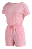 Pink Fashion Casual Solid Basic O Neck Regular Rompers