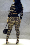 Multicolor Casual Print Patchwork O Neck Long Sleeve Two Pieces