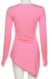 Pink Sexy Solid Patchwork Asymmetrical Asymmetrical Collar Pencil Skirt Dresses