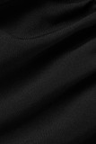 Black Fashion Casual Solid Patchwork V Neck Sleeveless Dress