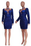 Red Sexy Solid Sequins Patchwork Halter Pencil Skirt Dresses