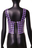 Purple Sexy Casual Patchwork Solid Hollowed Out Backless Square Collar Tops