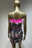 Colour Sexy Patchwork Sequins Backless Strapless One Step Skirt Dresses