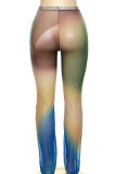 Blue Sexy Print Patchwork High Waist Pencil Full Print Bottoms