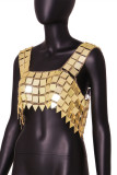 Gold Sexy Patchwork Solid Chains Square Collar Tops