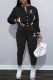 Black Casual Print Letter Mandarin Collar Long Sleeve Two Pieces