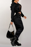 Red Casual Solid Patchwork V Neck Long Sleeve Two Pieces