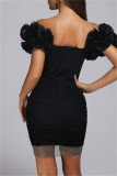 Black Sexy Formal Solid Hollowed Out Patchwork Backless Off the Shoulder Evening Dress Dresses