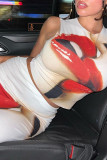Red Sexy Street Print Patchwork O Neck Sleeveless Two Pieces