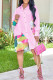 Pink Casual Print Patchwork Turndown Collar Shirt Dress Dresses