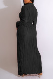 Black Sexy Solid Patchwork Slit Fold V Neck Straight Dresses