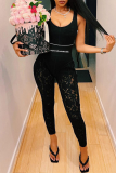 White Sexy Solid Lace Skinny High Waist Pencil Full Print Bottoms