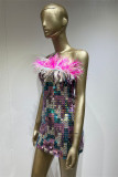 Colour Sexy Patchwork Sequins Backless Strapless One Step Skirt Dresses
