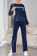 Blue Casual Solid Patchwork Slit O Neck Long Sleeve Two Pieces