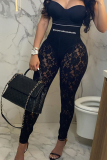 White Sexy Solid Lace Skinny High Waist Pencil Full Print Bottoms