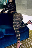 Multicolor Casual Print Patchwork O Neck Long Sleeve Two Pieces