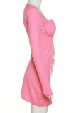 Pink Sexy Solid Patchwork Asymmetrical Asymmetrical Collar Pencil Skirt Dresses