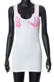 White Sexy Casual Print Basic U Neck Vest Dress