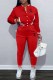 Red Casual Print Letter Mandarin Collar Long Sleeve Two Pieces