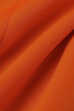 Orange Fashion Casual Solid Patchwork Square Collar Short Sleeve Dress