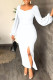 White Casual Solid Slit Square Collar Long Sleeve Dresses