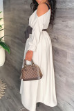 White Casual Sweet Solid Bandage Patchwork V Neck Straight Dresses