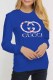 Blue Street Print Letter O Neck Tops