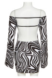 Black Sexy Print Patchwork Backless O Neck Pencil Skirt Dresses