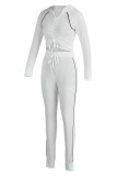 Grey Casual Sportswear Solid Draw String Frenulum Hooded Collar Long Sleeve Two Pieces