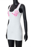 White Sexy Casual Print Basic U Neck Vest Dress