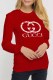 Red Street Print Letter O Neck Tops