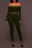 Army Green Sexy Solid Patchwork Off the Shoulder Long Sleeve Two Pieces