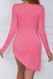 Pink Sexy Solid Patchwork Asymmetrical Asymmetrical Collar Pencil Skirt Dresses