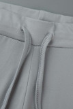 Grey Casual Sportswear Solid Draw String Frenulum Hooded Collar Long Sleeve Two Pieces