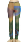 Blue Sexy Print Patchwork High Waist Pencil Full Print Bottoms